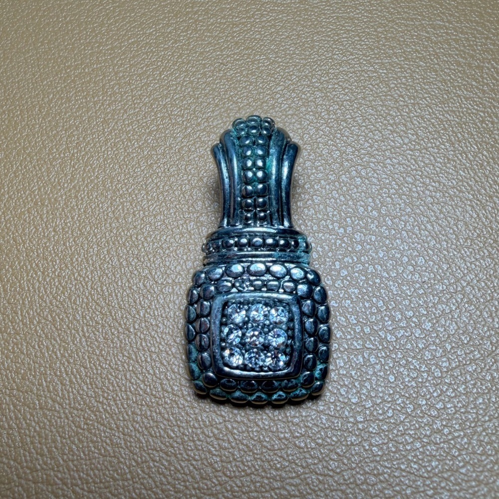 Vintage Ornate Silver-Tone Rhinestone Pendant
